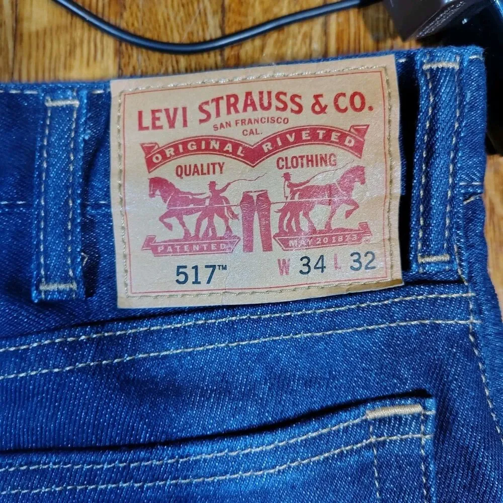 Levi 517 Red Tab Dark Blue Denim Jeans Mens Size 34x32/T604